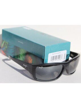 MAUI JIM Wassup POLARIZED Sunglasses 123-02W Black Woodgrain/Grey NEW Italy